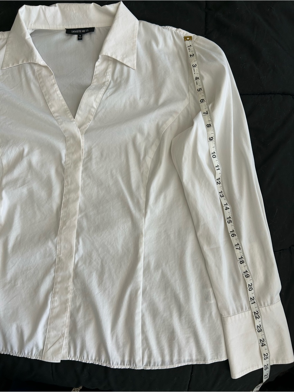 Lafayette 148 New York White V-Neck Collared Button-Front Blouse - Picture 15 of 15
